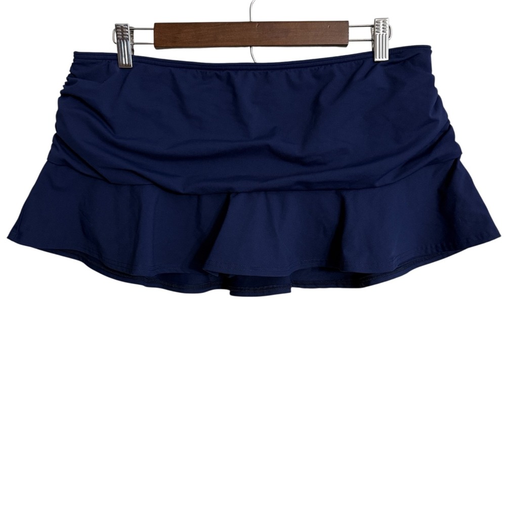 Lands End ruffle swim bottoms women's 14P blue brief lined micro mini beach pool